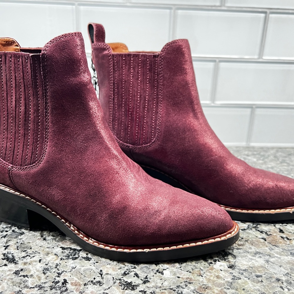 Coach Bordeaux Leather Ankle Boots